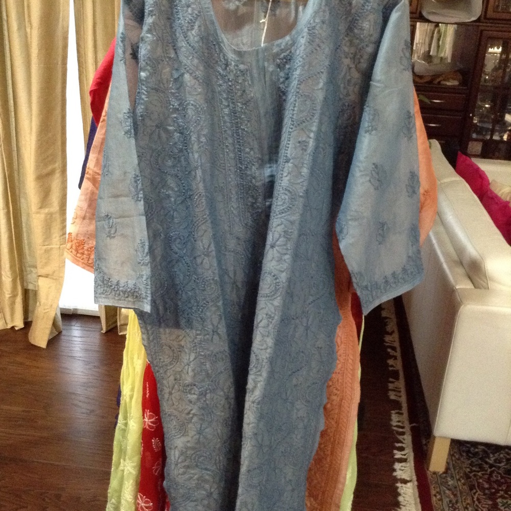 Bluish grey tissue material kurta